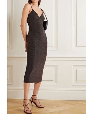 REFORMATION Disco Metallic Stretch-Knit Midi Dress. Size Medium.